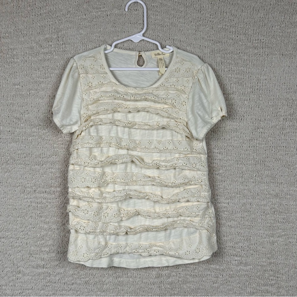 Matilda Jane Top Girls‎ 10 Cream Happy and Free Whipped Cascading Eyelet Lace